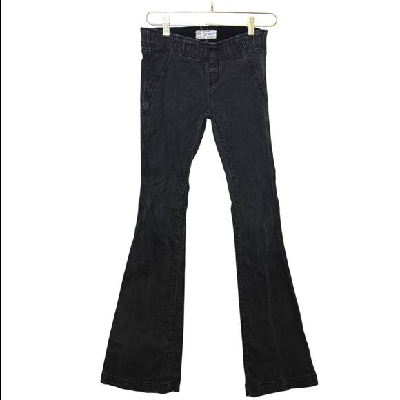Free People Penny Lane Pull-On Flared Jeans Women Black Washed Denim Festival - Picture 1 of 5